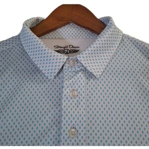 Straight Down Geometric Polo Shirt Men's L White Blue Golf Performance Stretch